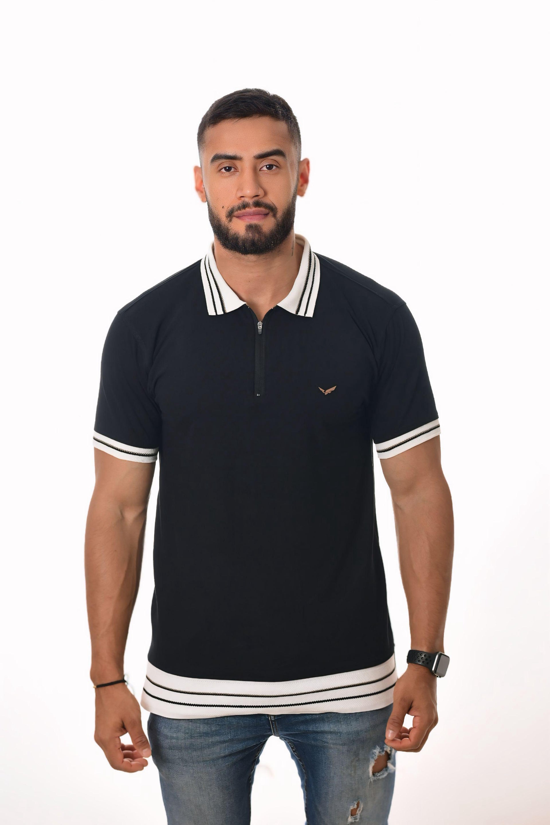 Polos Focus Cierre y Detalles Tejidos Negro