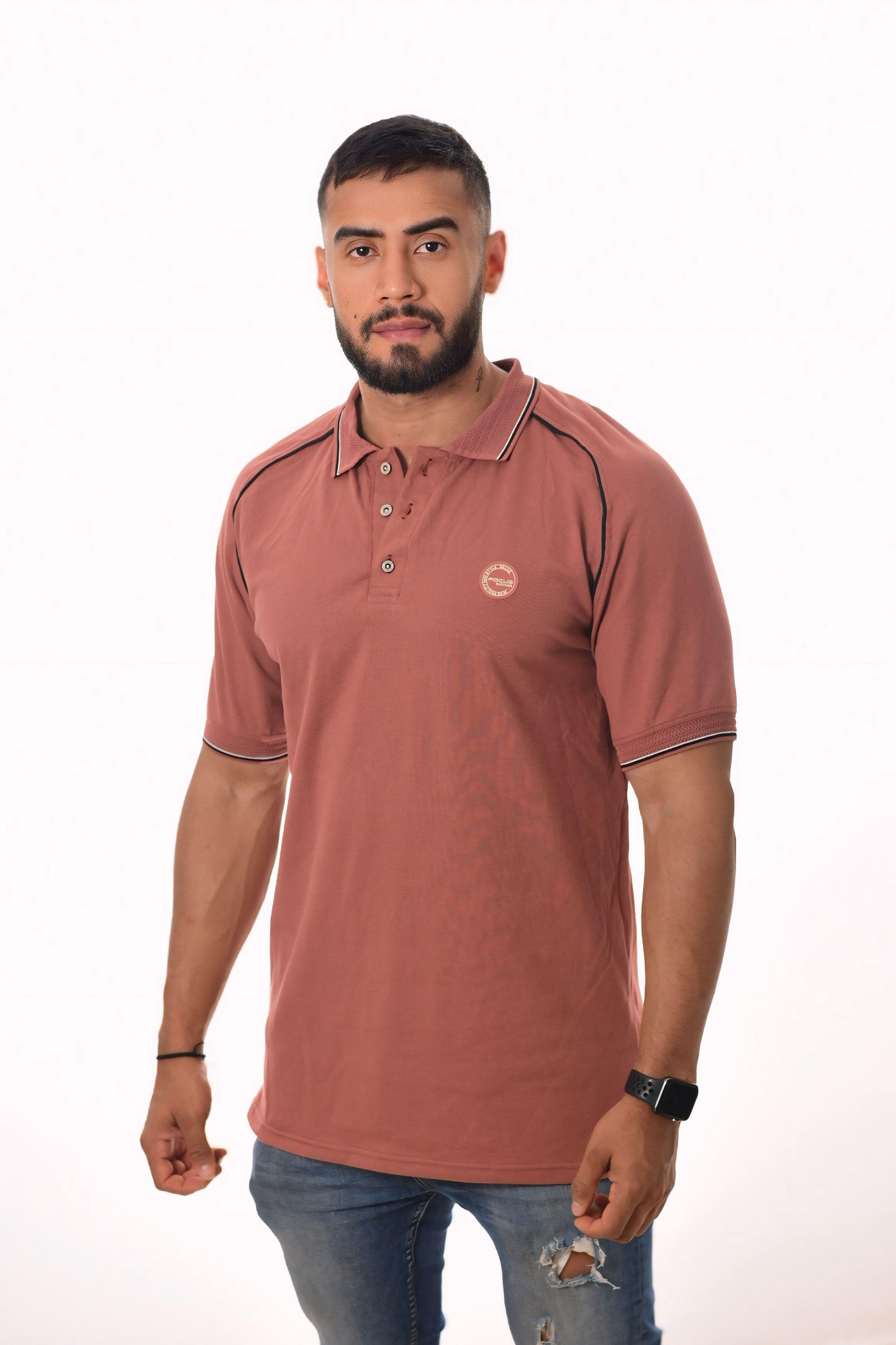 Polos Focus Manga Ranglan Marrón Oscuro