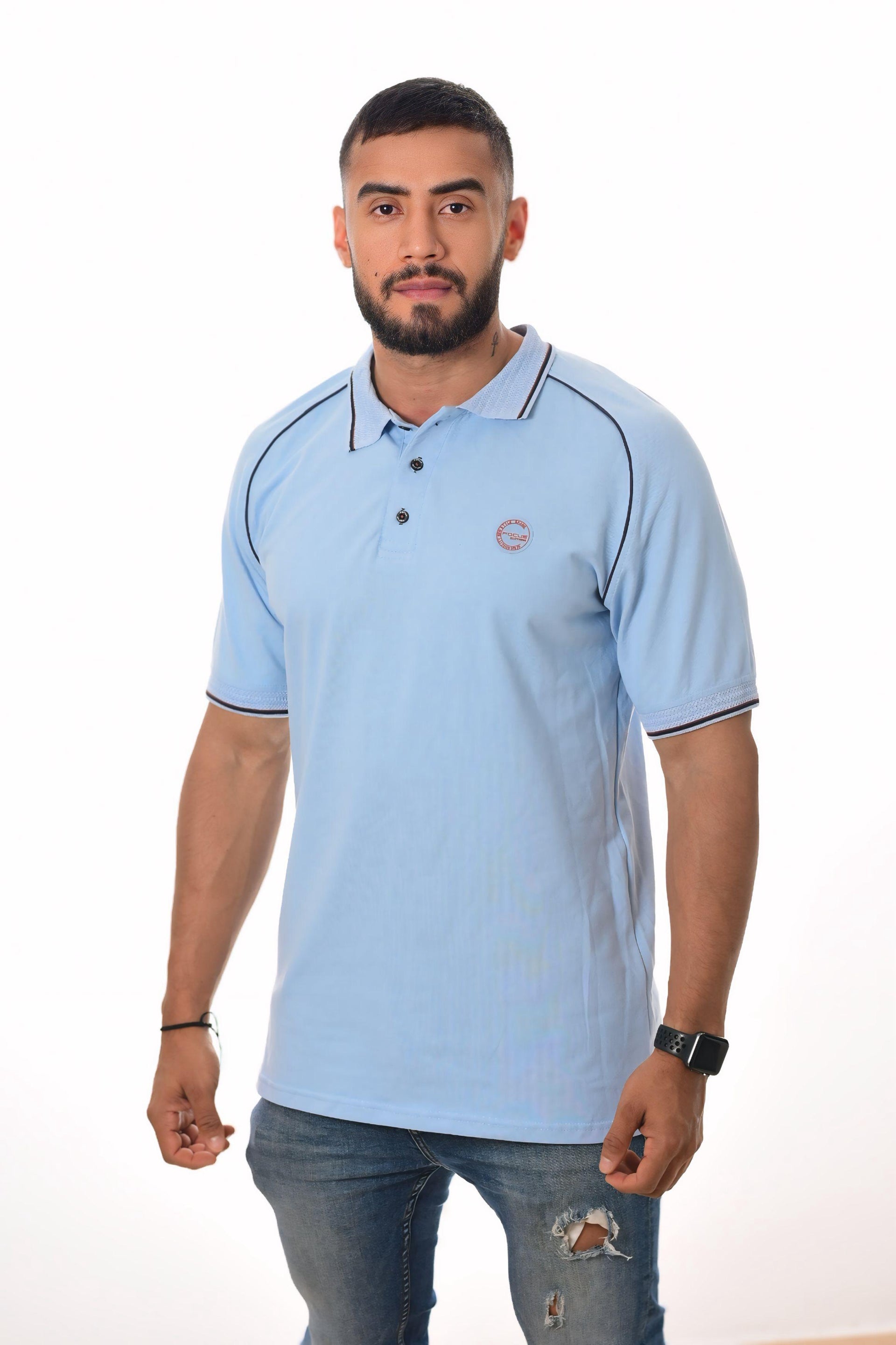 Polos Focus Manga Ranglan Azul Claro