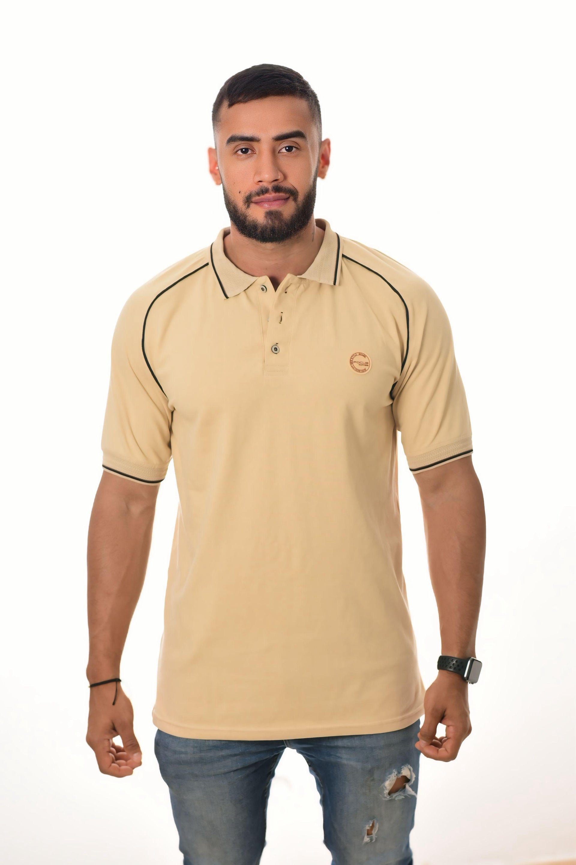 Polos Focus Manga Ranglan Beige