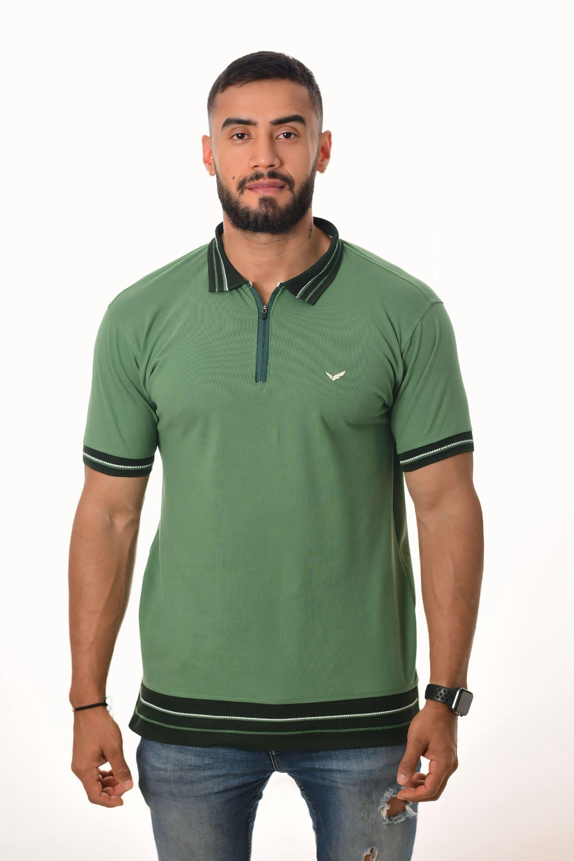 Polos Focus Cierre y Detalles Tejidos Verde Palma