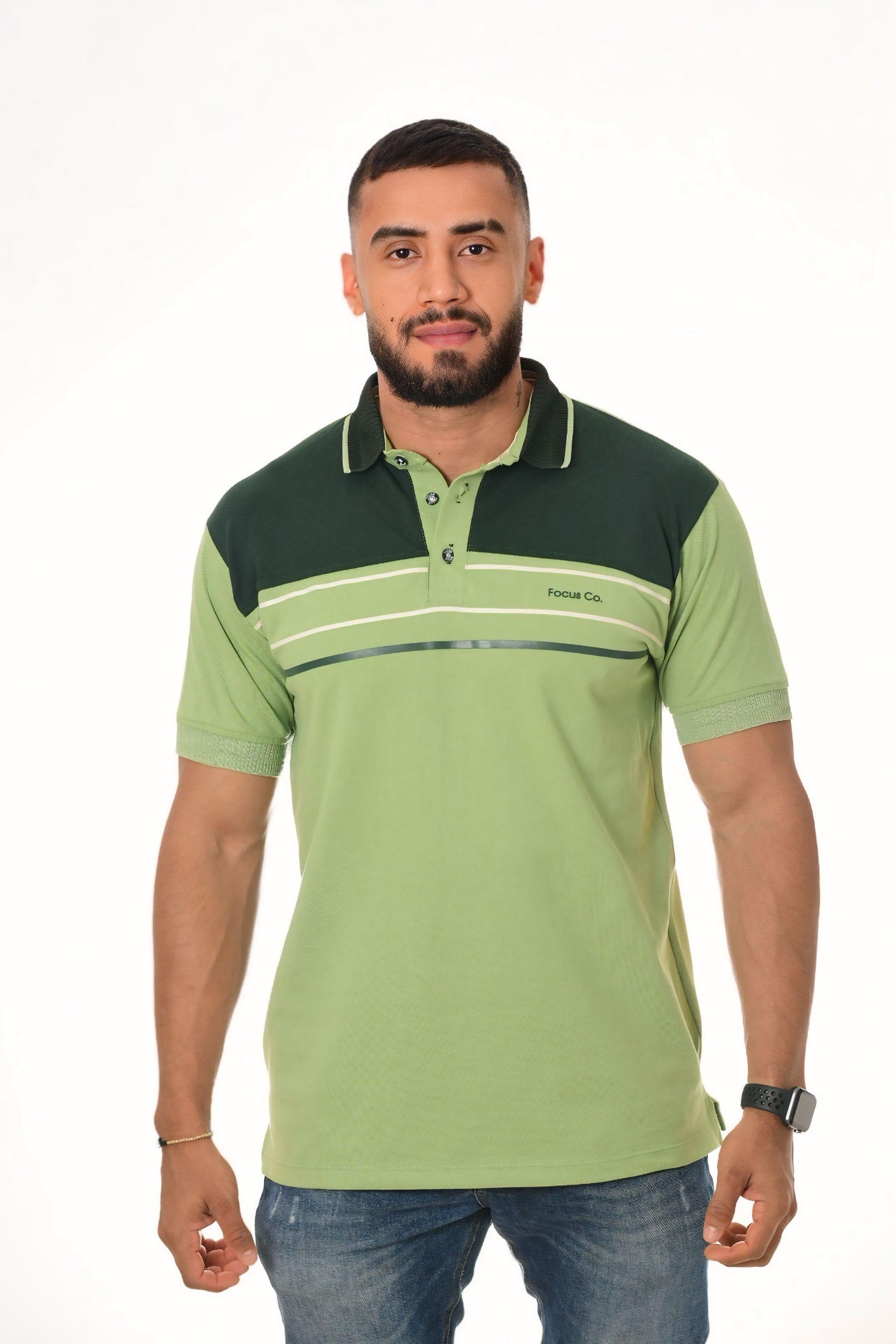 Polos Focus Bloques Verde Pino - Oliva