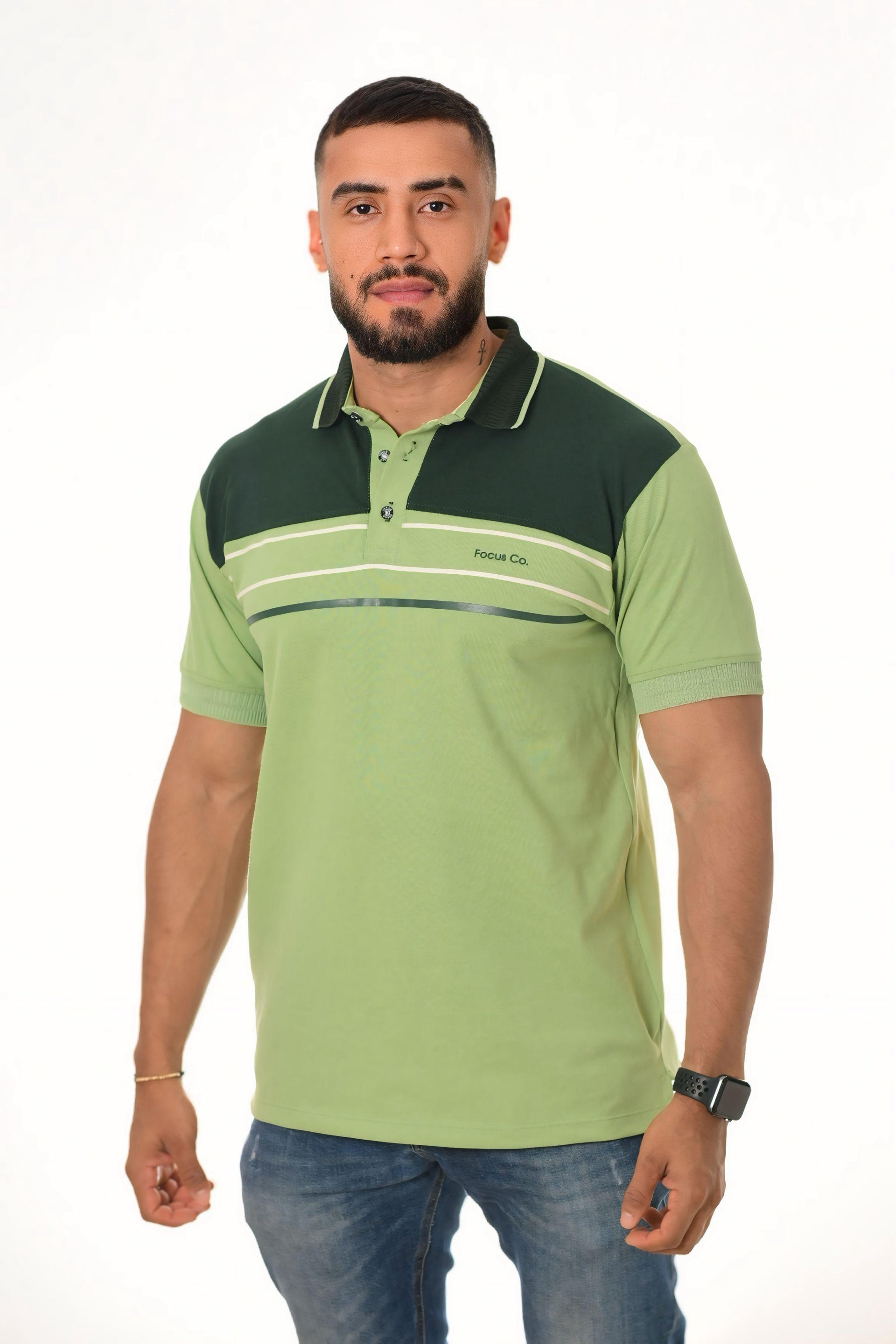 Polos Focus Bloques Verde Pino - Oliva