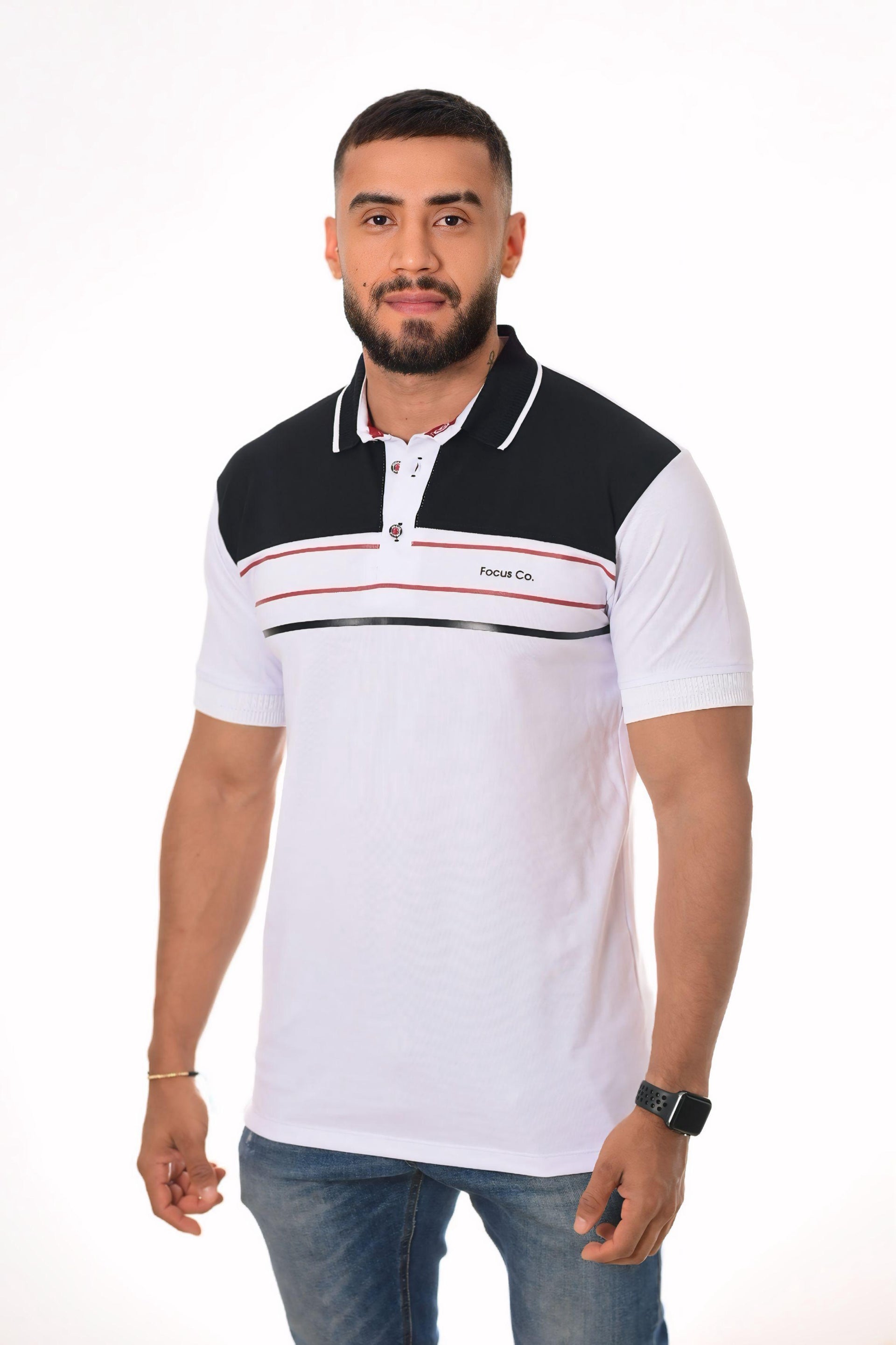 Polos Focus Bloques Blanca - Negro