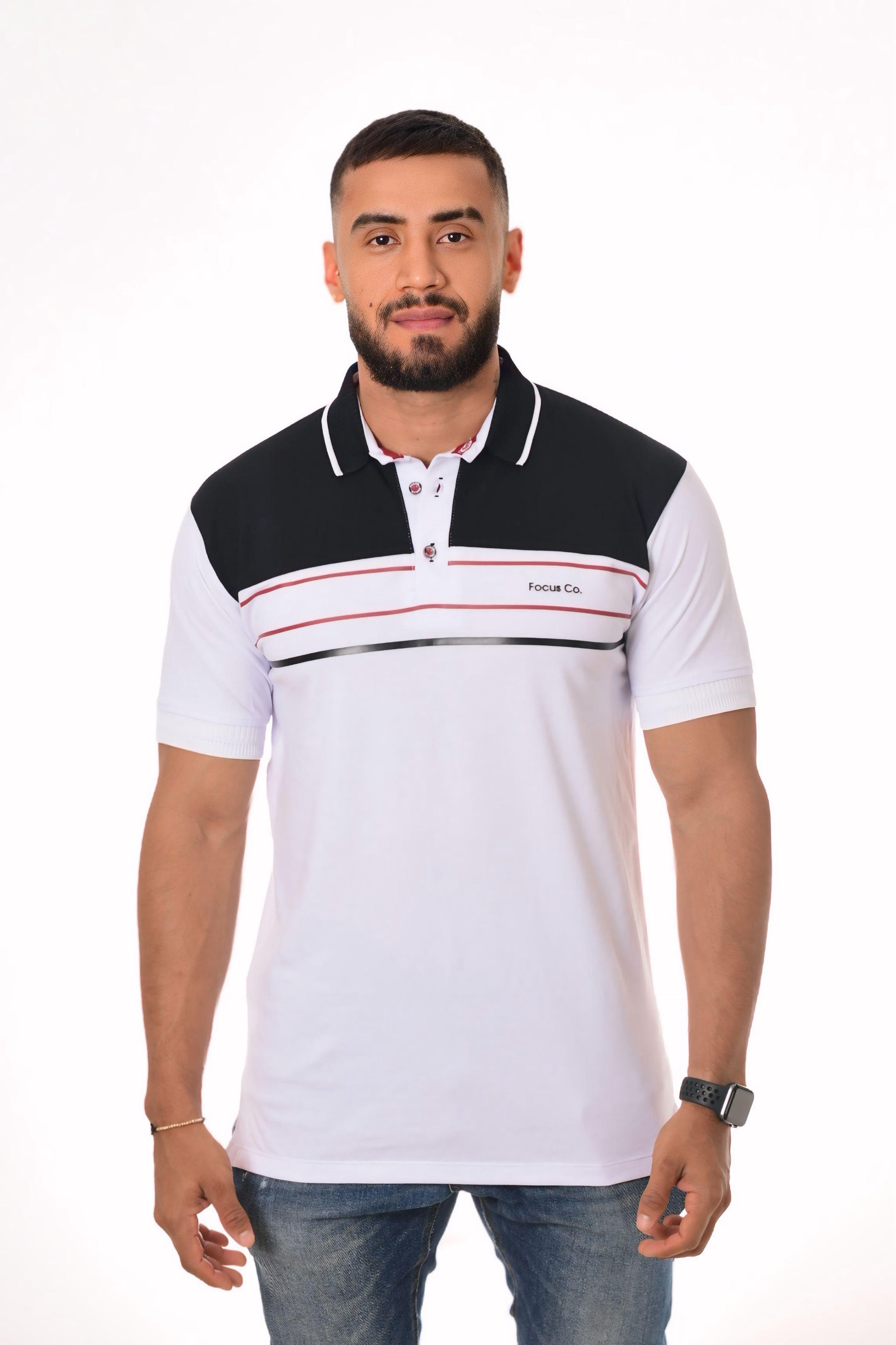 Polos Focus Bloques Blanca - Negro